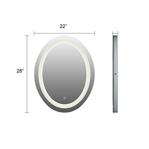 CO-Z Oval LED Lighted Bathroom Mirror, Modern Touch Dimmable Wall Mirror CO-Z Oval LED Lighted Toilet Mirror, Trendy Contact Dimmable Wall Mirror with Dimmer and Lights, Wall Mounted Fogless Backlit Lighted Make-up Self-importance Mirror Over Beauty Toilet Sink.
