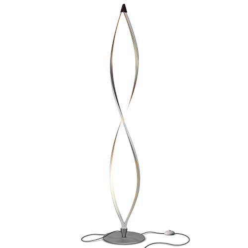 Brightech Twist - Modern LED Spiral Floor Lamp for Living Room Bright Lighting - Built in Dimmer for Bedroom Ambience Or TV Soft Light - Futuristic Indoor Pole Lamp for Offices - Silver