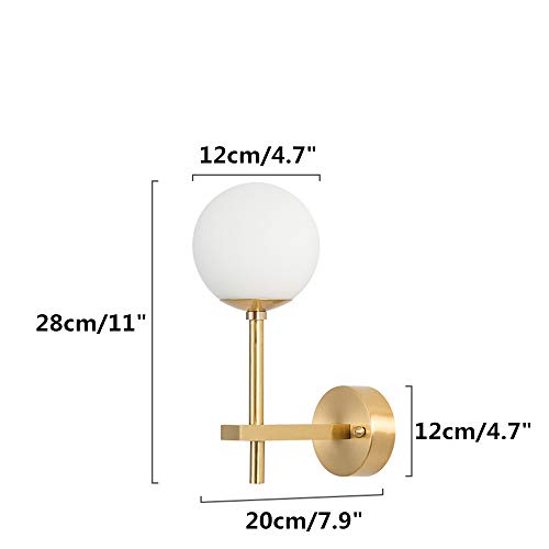 BOKT Luxury Glass, White Ball Wall Lamp Modern Wall Mounted BOKT Luxurious Glass White Ball Wall Lamp Fashionable Wall Mounted Mild Vintage Brass for or Residing Room Lavatory Bed room and Hallway Wall Sconce Lighting (1-Mild Samll).