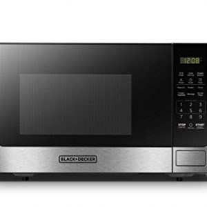 BLACK+DECKER Digital Microwave Oven with Turntable Push-Button Door,Child Safety Lock,900W,0.9 cu.ft,Stainless Steel