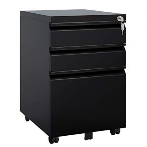 DEVAISE 3 Drawer Mobile File Cabinet with Lock, Metal Filing Cabinet Legal/Letter Size, Fully Assembled Except Wheels, Black