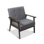 Mid-Century Retro Modern Accent Chair Wooden Arm Upholstered Tufted Back Lounge Chairs Seat Size 24.4" 18.3" (Deep) (Square Leg Gray)