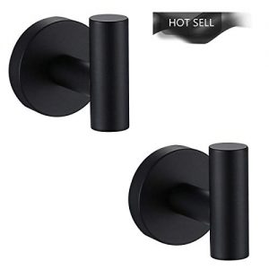 [2 Pack]Hanting Single Robe Hook, Matte Black Coat Hook, Bathroom Hardware Accessories, Towel Hook for Bath and Kitchen, SUS 304 Stainless Steel, Wall-Mounted, Nordic Minimalism Hotel Style