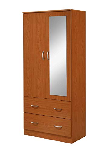 Hodedah 2-Door 2-Drawers, Mirror and Clothing Rod in Cherry Armoire