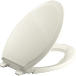 KOHLER K-4734-96 Rutledge Quiet-Close with Grip-Tight Bumpers Elongated Toilet Seat, Biscuit