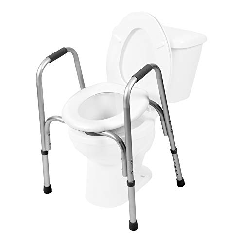 PCP Raised Toilet Seat and Safety Frame (Two-in-One), Adjustable Rise Height, Secure Elevated Lift Over Bowl, Made in USA