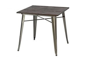 DHP Fusion Metal Square Dining Table with Wood Table Top, Distressed Metal Finish for Industrial Appeal, Antique Gun Metal