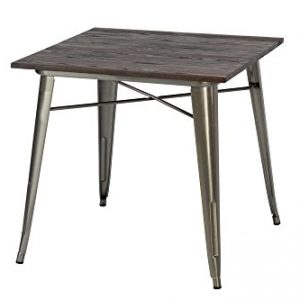 DHP Fusion Metal Square Dining Table with Wood Table Top, Distressed Metal Finish for Industrial Appeal, Antique Gun Metal