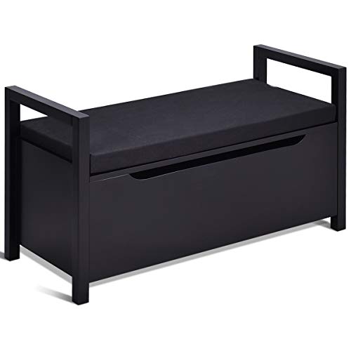 Giantex Shoe Storage Bench with Cushion, Entryway Storage Benches, End of Bed Bench for Bedroom, Wood Shoe Bench with Seat (Black)