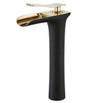 Leekayer Waterfall Faucet Tall Body Single Handle 1 Hole Mount Lavatory Bathroom Vessel Sink Faucets Black Painting Gold Chrome Hot and Cold Basin Mixer Tap Bronze Luxury