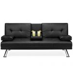 Best Choice Products Modern Faux Leather Convertible Futon Sofa Bed Recliner Couch w/Metal Legs, 2 Cup Holders - Black