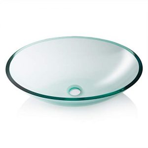 Miligore Modern Glass Vessel Sink - Above Counter Bathroom Vanity Basin Bowl - Oval Clear