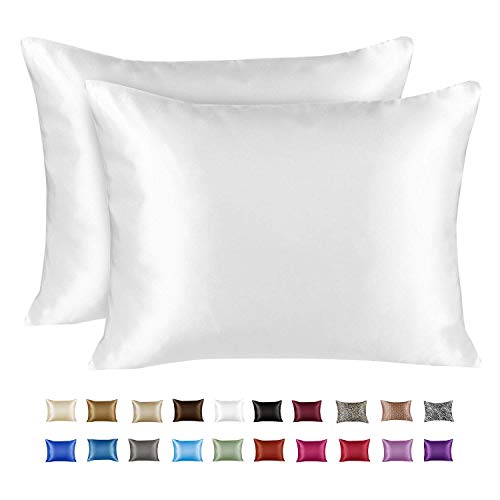 ShopBedding Luxury Satin Pillowcase for Hair – Queen Satin Pillowcase with Zipper, White (Pillowcase Set of 2) – Blissford