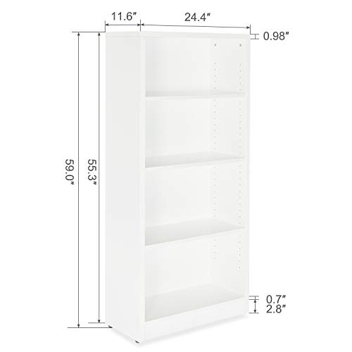 Sunon Wood Bookcase Freestanding Display 4 Shelf Book Case Sunon Wood Bookcase Freestanding Display 4 Shelf Book Case Adjustable Layers Bookshelf for Home and Office (White, 4-Layers).