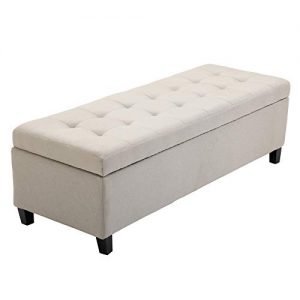 HomCom 51" Large Tufted Linen Fabric Ottoman Storage Bench with Soft Close Top - Cream White