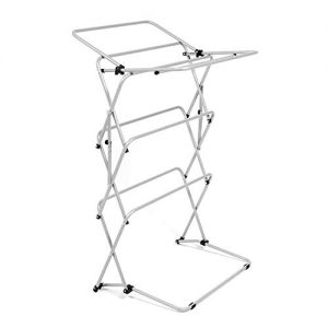 Zenree Foldable Clothes Drying Laundry Rack, 3-Tier Metal Heavy Duty Stable Foling Laundry Rack for Bed Linen, Clothing, Socks, Scarves, Silver