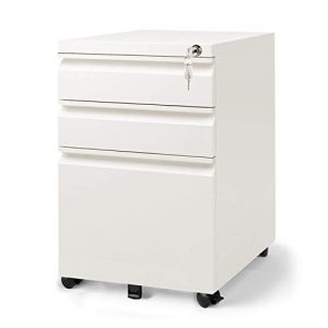 DEVAISE 3 Drawer Mobile File Cabinet with Lock, Fully Assembled Except Casters, Letter / Legal Size, White