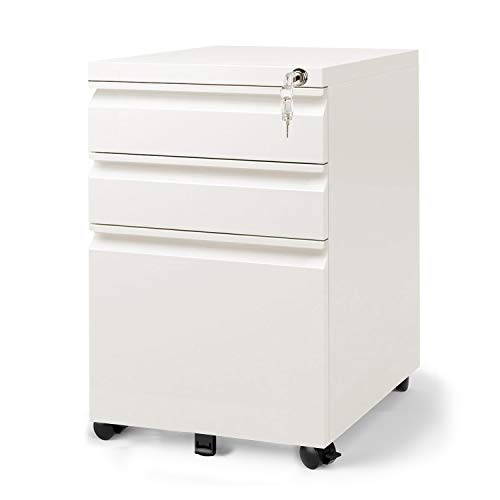 DEVAISE 3 Drawer Mobile File Cabinet with Lock, Fully Assembled Except Casters, Letter / Legal Size, White