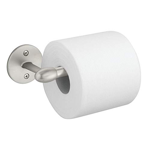 mDesign Modern Metal Toilet Tissue Paper Roll Holder and Dispenser for Bathroom Storage - Wall Mount, Holds and Dispenses One Roll, Mounting Hardware Included - Satin