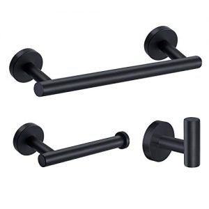 Nolimas 3-Pieces Set Matte Black Bathroom Hardware Set SUS304 Stainless Steel Round Wall Mounted - Includes 12" Hand Towel Bar,Toilet Paper Holder, Robe Towel Hooks,Bathroom Accessories Kit