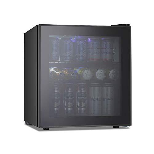 Kismile 1.6 Cu.ft Beverage Refrigerator and Cooler,60 Can Mini Fridge with Glass Door for Soda Beer or Wine,Small Drink Cooler Dispenser Counter Top Refrigerator for Home,Office,or Bar (Black)