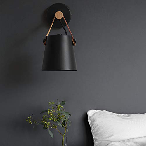 iYoee Wall Sconce Lighting Fixture,Black Industrial Bedroom Bedside iYoee Wall Sconce Lighting Fixture,Black Industrial Bed room Bedside Wall lamp Brown Leather-based and Wooden Rest room Vainness Mirror Lights.
