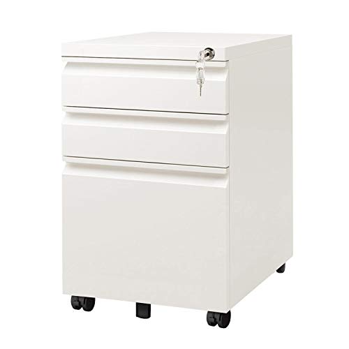 DEVAISE 3 Drawer Mobile File Cabinet with Lock, Fully Assembled Except Casters, Letter/Legal Size, White