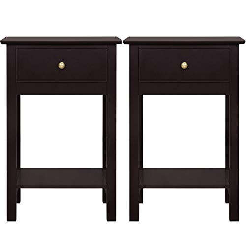 Yaheetech Nightstands Bedside Table Cabinet with Drawer Storage Shelf for Bedroom, Set of 2, Espresso