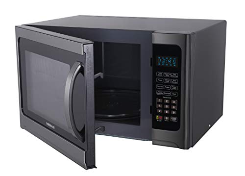Farberware Black 1.2 Cu. Ft. 1100-Watt Microwave Oven with Grill Farberware Black FMO12AHTBSG 1.2 Cu. Ft. 1100-Watt Microwave Oven with Grill, ECO Mode and Blue LED Lighting, Black Stainless Metal.