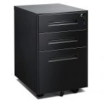 Black Mobile Filing Cabinet 3 Drawer File Cabinet with Lock Wheels Fully Assembled for Office Home Black B