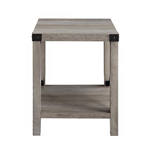 Rustic Modern Farmhouse Metal and Wood Square Walker Edison Furnishings Firm Rustic Trendy Farmhouse Steel and Wooden Sq. Facet Accent Residing Room Small Finish Desk, 18 Inch, Grey Wash
