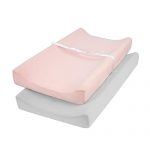 TILLYOU Jersey Knit Ultra Soft Changing Pad Cover Set-Cradle Sheet Unisex Change Table Sheets for Baby Girls and Boys-Fit 32"/34'' x 16" Pad-Comfortable Cozy-2 Pack Peachy Pink & Lt Gray