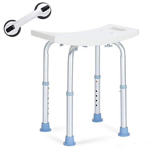 OasisSpace Shower Chair, Adjustable Bath Stool with Free Assist Grab Bar - Medical Tool Free Anti-Slip Bench Bathtub Stool Seat with Durable Aluminum Legs for Elderly, Senior, Handicap & Disabled