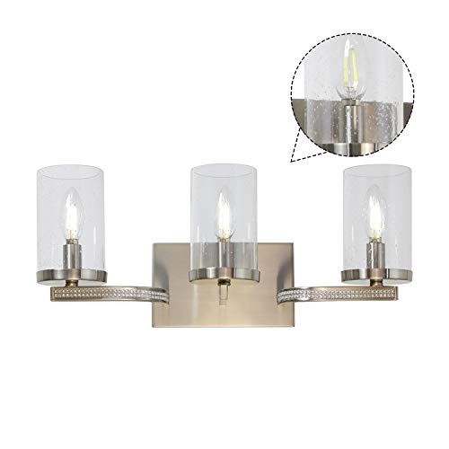 TULUCE Modern3-Light Vanity Lighting,Industrial Wall Mounted lamp,Luxury Diamond Decoration Wall Lights with Clear seedy Glass Shade Brushed Nickel Finished for Bathroom Hallway Kitchen Porch