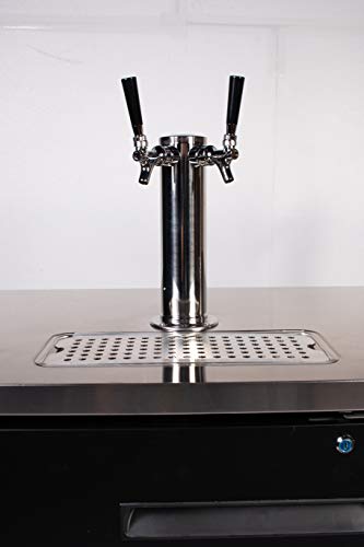 dual-tap ALPHA CHEF EQUIPMENT Industrial Kegerator ALPHA CHEF EQUIPMENT Industrial Kegerator (Industrial Keg Cooler & Draft Beer Dispenser), 2 dual-tap Towers (2 Towers / four Faucets), 60”-wide Double Door Refrigerated Keg Cooling Cupboard.