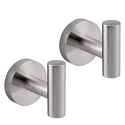 GERZ Bathroom Towel Hook SUS 304 Stainless Steel Single Coat/Robe Clothes Hook for Bath Kitchen Contemporary Hotel Style Wall Mounted 2 Pack Brushed Finish