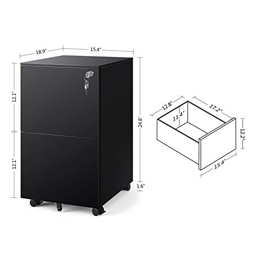 DEVAISE 2 Drawer Mobile File Cabinet with Lock DEVAISE 2 Drawer Mobile File Cabinet with Lock, Metal Filing Cabinet for Legal/Letter/A4 Size, Fully Assembled Except Wheels, Black.
