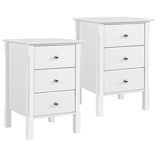 Topeakmart 3 Drawers Nightstand Tall End Table Storage Wood Cabinet Bedroom Side Storage, Set of 2, White