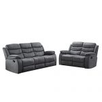 AC Pacific 2-Piece Reclining Living Room Upholstered Sofa, Set with 4, Sofa & Loveseat, Grey