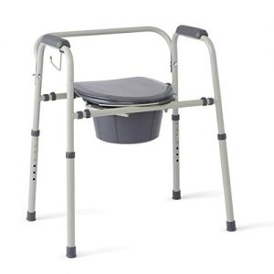 Medline - MDS89664KDMBG Steel 3-in-1 Bedside Commode, Portable Toilet with Microban Antimicrobial Protection, Can be Used as Raised Toilet Seat Riser, Gray