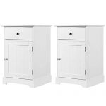 Yaheetech 2pcs Wood Nightstands, End Tables with Storage Cabinet and Drawer, Height Adjustable Shelf, White