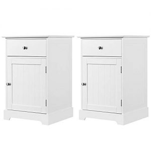 Yaheetech 2pcs Wood Nightstands, End Tables with Storage Cabinet and Drawer, Height Adjustable Shelf, White