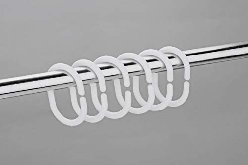 Chirano 12 PCS Plastic Shower Curtain Hooks, White, C Shape Rings for Bathroom Shower Rod