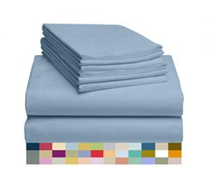 LuxClub 6 PC Sheet Set Bamboo Sheets Deep Pockets 18" Eco Friendly Wrinkle Free Sheets Hypoallergenic Anti-Bacteria Machine Washable Hotel Bedding Silky Soft - Sky Queen