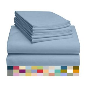LuxClub 6 PC Sheet Set Bamboo Sheets Deep Pockets 18" Eco Friendly Wrinkle Free Sheets Hypoallergenic Anti-Bacteria Machine Washable Hotel Bedding Silky Soft - Sky Queen