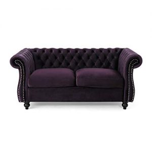 Christopher Knight Home 306026 Karen Traditional Chesterfield Loveseat Sofa, BlackBerry and Dark Brown, 61.75 x 33.75 x 27.75