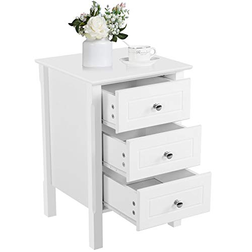YAHEETECH White Wood Nightstand 3 Drawers Bedside Table Cabinet Bundle Dimensions: 15.eight x 15.eight x 23.6 inches