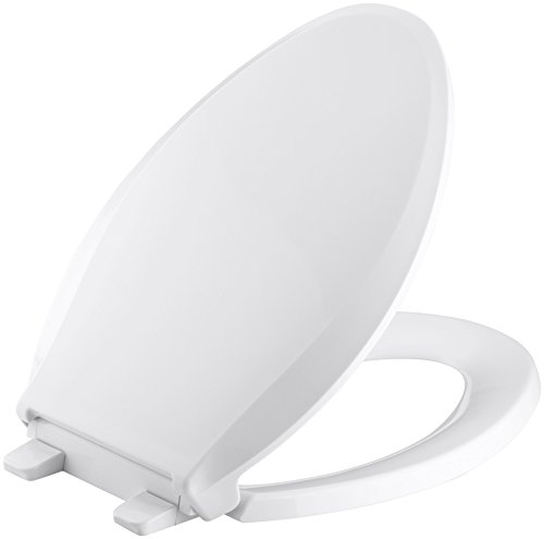KOHLER K-4636-0 Cachet Elongated White Toilet Seat, with Grip-Tight Bumpers, Quiet-Close Seat, Quick-Release Hinges, Quick-Attach Hardware, No Slam Toilet Seat, White