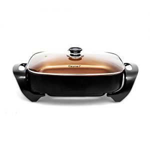Caynel Professional Non-stick Copper Electric Skillet Jumbo, Deep Dish with Tempered Glass Vented Lid, Upgrade Thermostat, 16”x 12”x 3.15”- 8 quart, Copper (Copper)