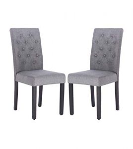 Fabric Dining Chairs,Per-Home Modern Tufted Solid Wood Padded Parsons Chair for Dining Room Set of 2(Grey)